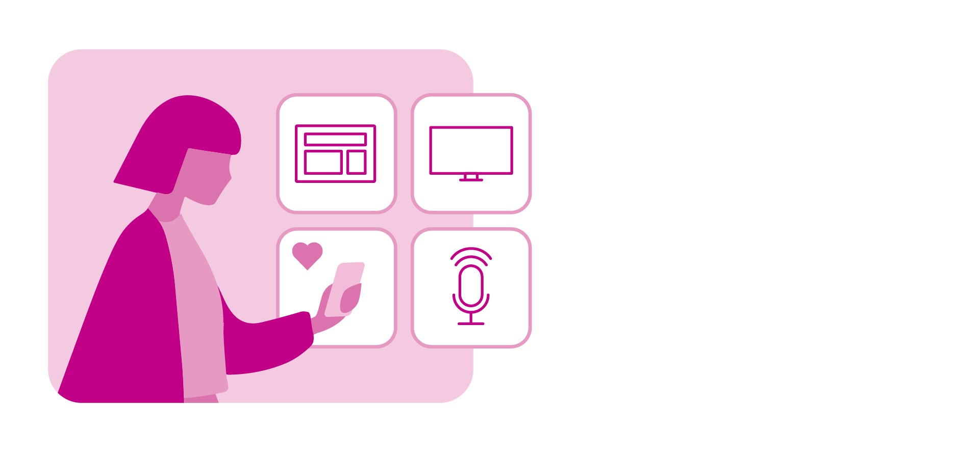 Woman holding phone surrounded by channel icons