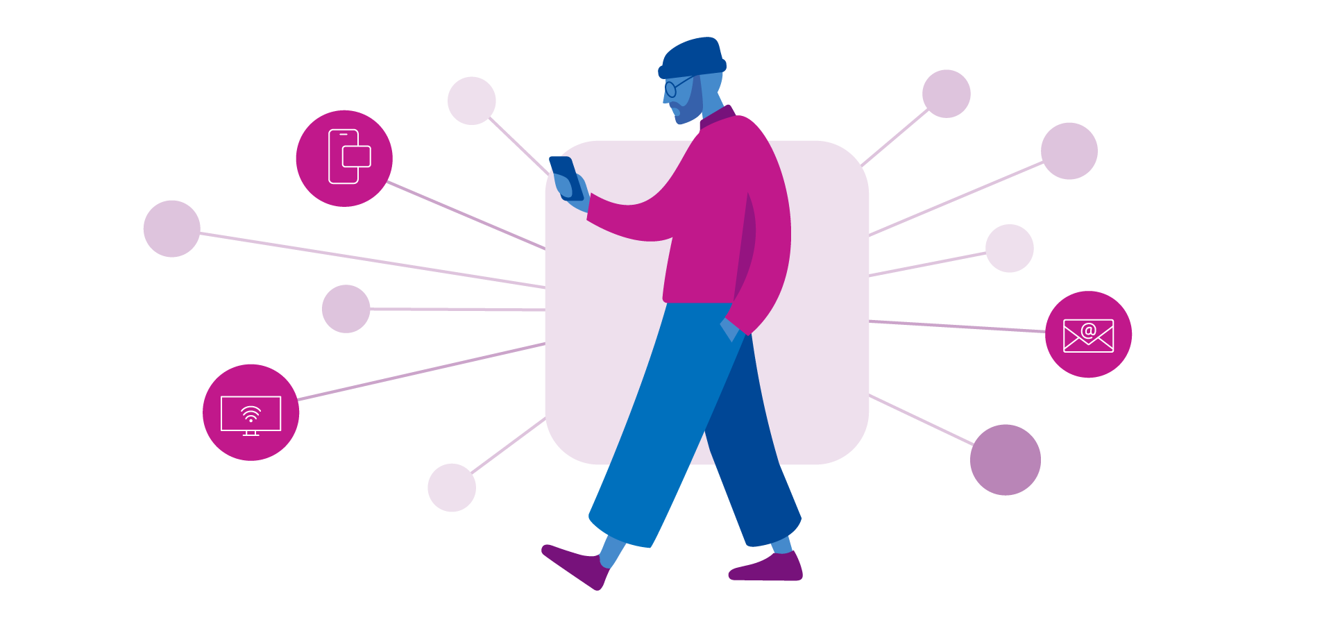 Man surrounded by digital identifiers