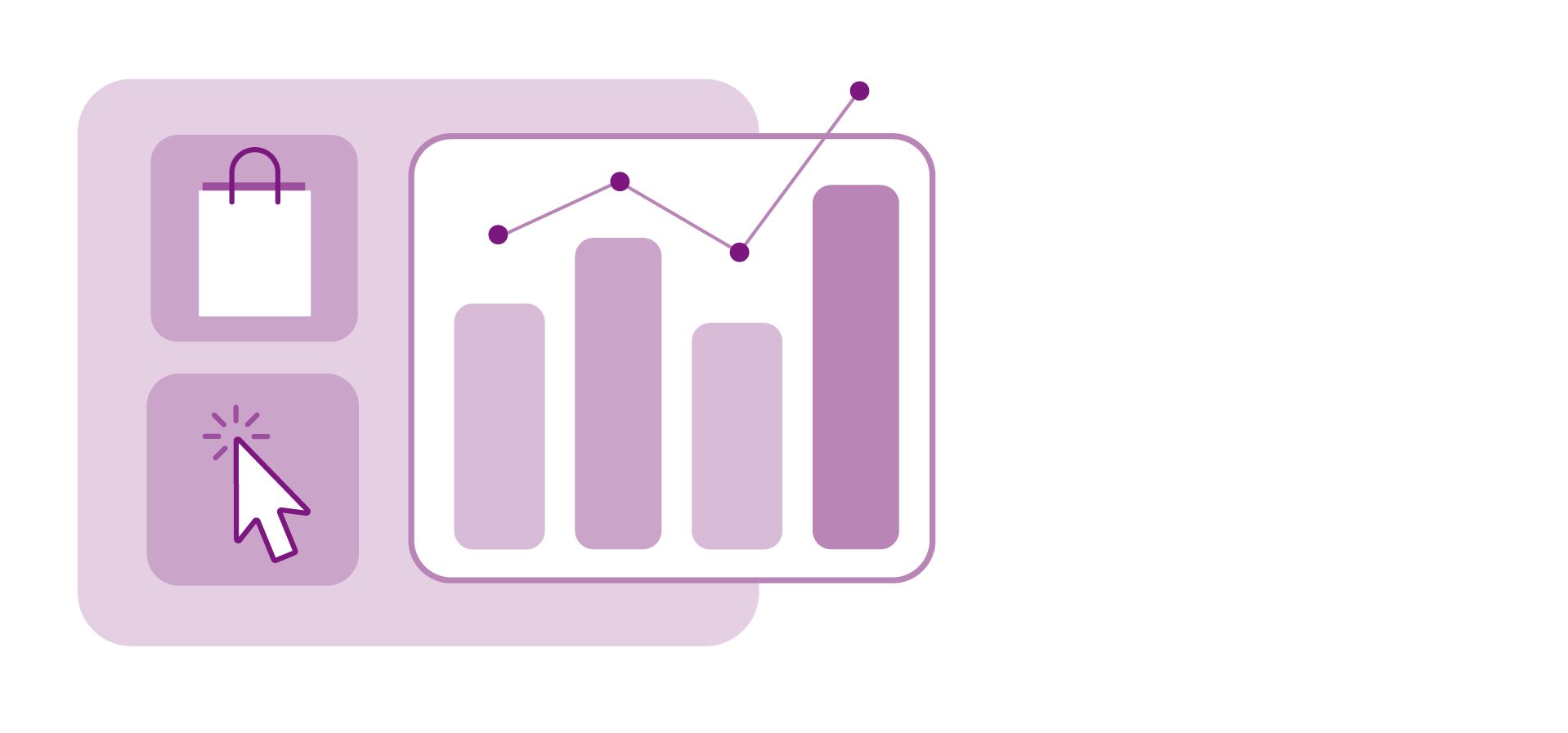 Shopping bag and clicks being shown with a graph