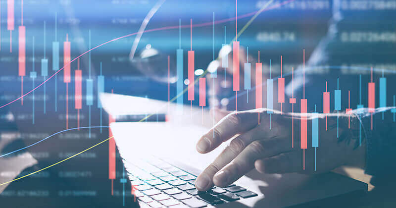 abstract businessman looking at data on laptop